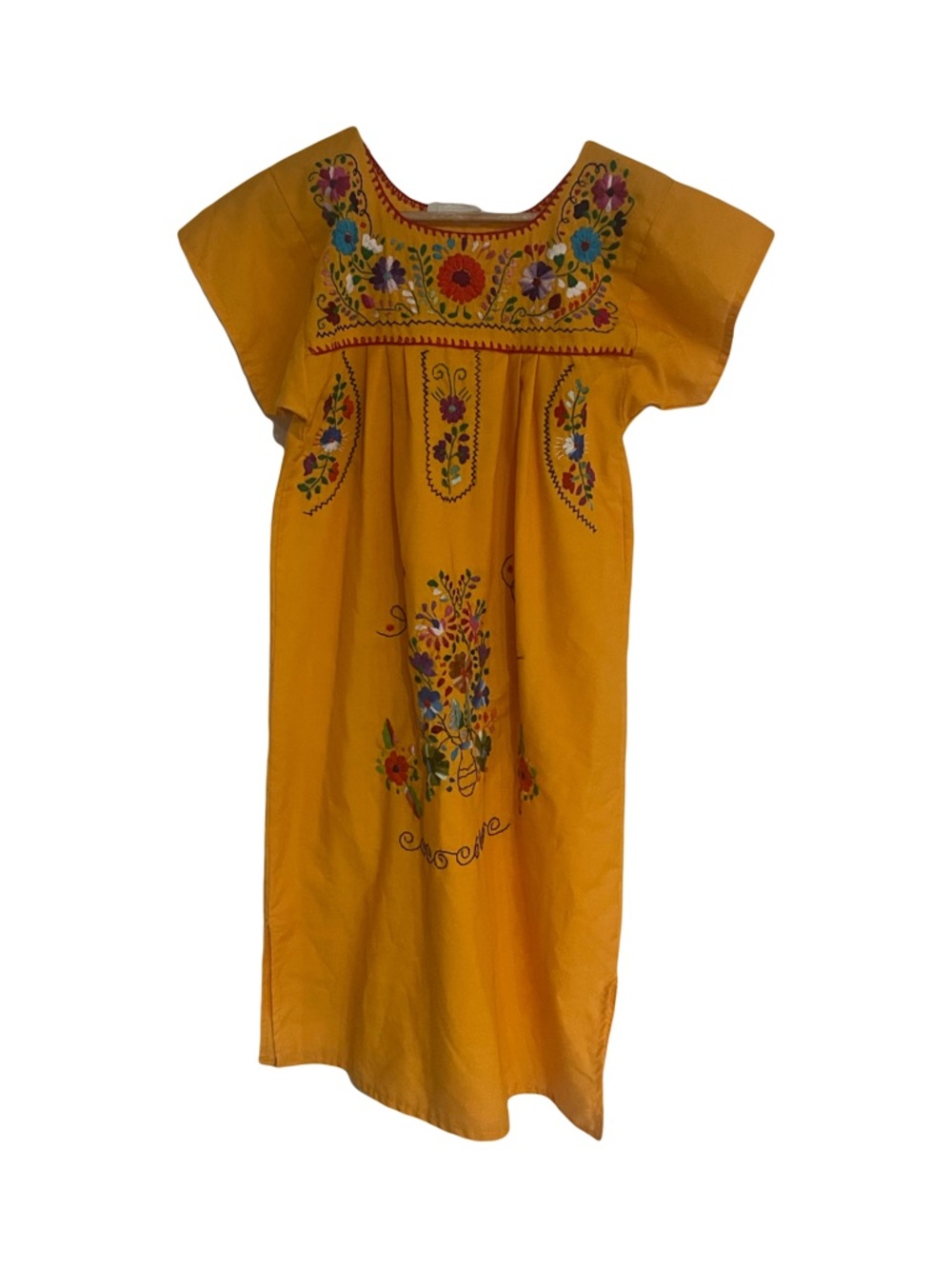 Girls' Embroidered Yellow 100% Cotton Dress with Floral Yoke size 14 youth